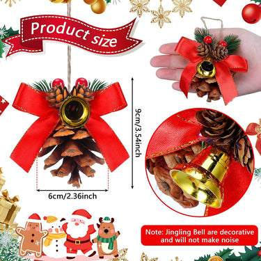 12 Pieces Christmas Tree Pine Cones Ornaments Pine Cones with Bell Pendant Crafts Hanging Pine Cones Decorations with Bows Fall Rustic Christmas Ornaments Bulk for Xmas Tree Winter Home Decor